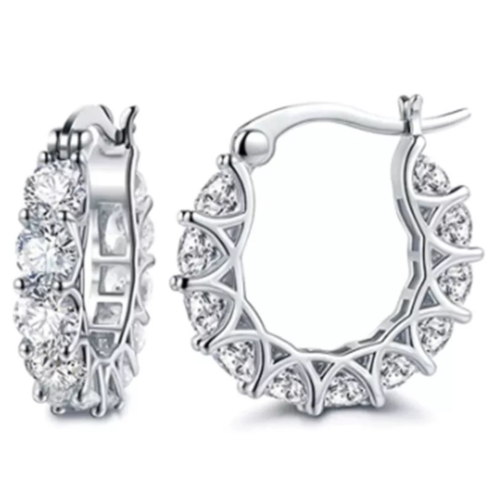 NEW - 14K White Gold Plated Large Crystal Hoops